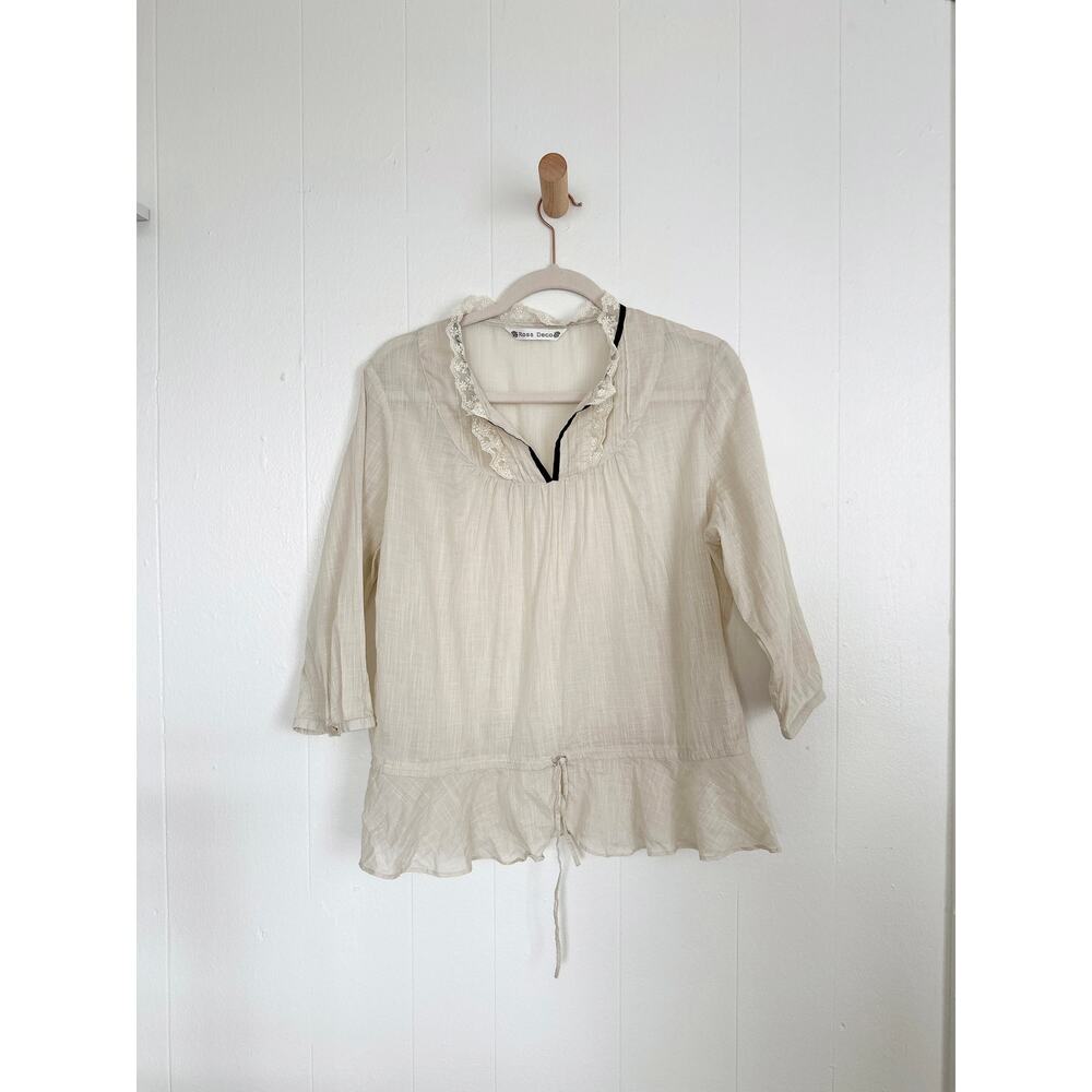 JAPANESE VINTAGE Rosa Deco Lace Trim Peasant Top - Whimsgoth / Cottage - LL